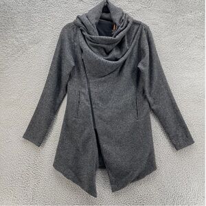 Lucy Athletic Gray Asymmetric Zip Front Cowl Neck Casual Jacket Pockets Small